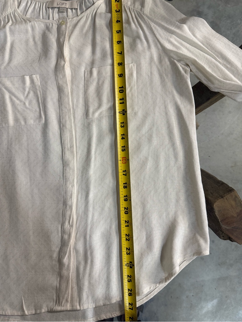 LOFT Off White Cream Button-Front Long-Sleeve Pocket Blouse - Picture 5 of 5